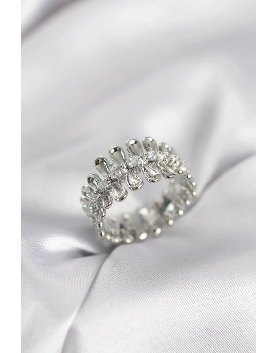 ® Gümüş Renk Zirkon Taşlı Sıralı Damla Model Kadın Yüzük