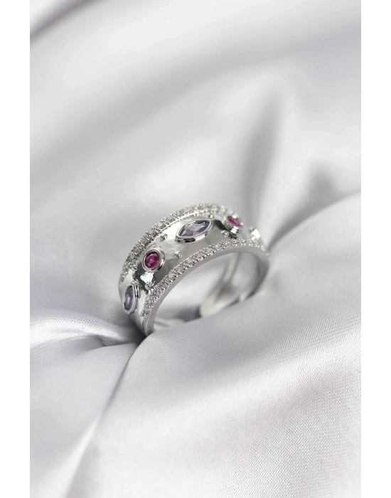 ® Gümüş Renk Zirkon Taşlı Vintage Kadın Yüzük