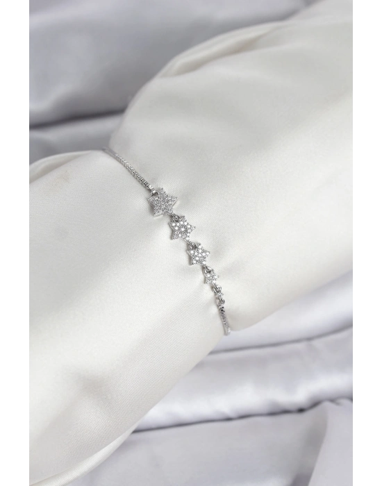 ® Gümüş Renk Zirkon Taşlı Yıldız Model Asansörlü Kadın Bileklik
