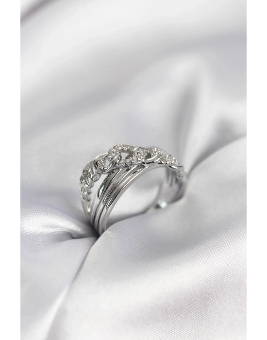 ® Gümüş Renk Zirkon Taşlı Zincir Model Kadın Yüzük