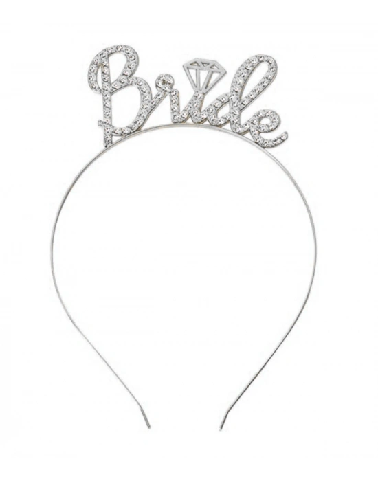 Gümüş Renkli Taşlı “Bride” Gelin Tacı