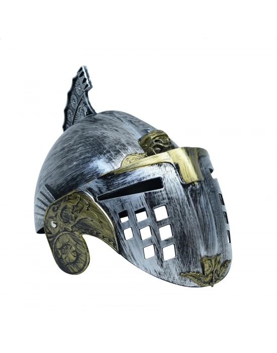 Gümüş Üzeri Altın Renk Oynar Başlıklı Romalı Bizans Kaskı Miğferi 25x20 Cm