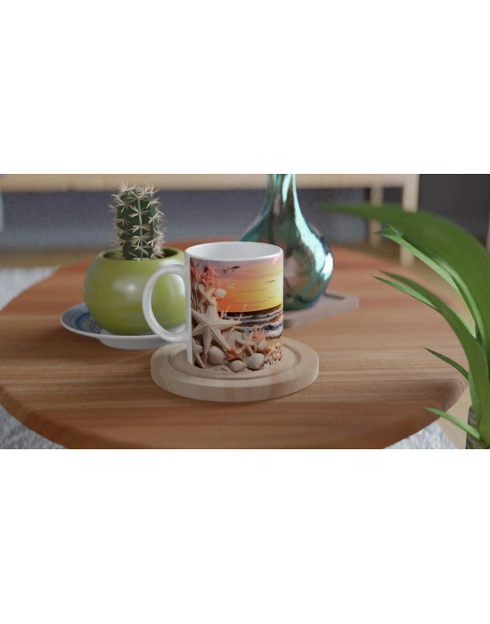 Gün Batımı Işığında Yıldızlar ve Kabuklar Su Altı Temalı Kupa Bardak