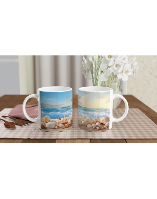 Gün Batımında Deniz Kabuğu Kupa Bardak