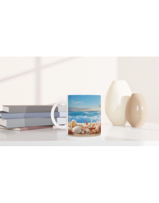 Gün Batımında Deniz Kabuğu Kupa Bardak