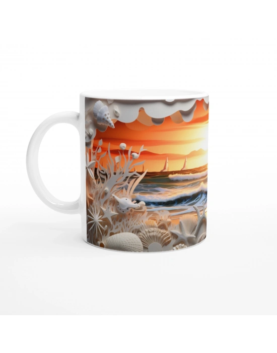 Gün Batımında Deniz ve Mercanlar Su Altı Temalı Kupa Bardak