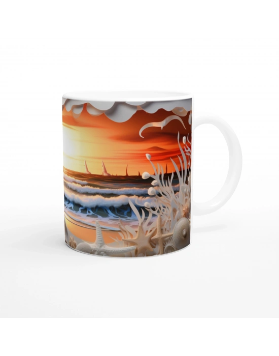 Gün Batımında Deniz ve Mercanlar Su Altı Temalı Kupa Bardak