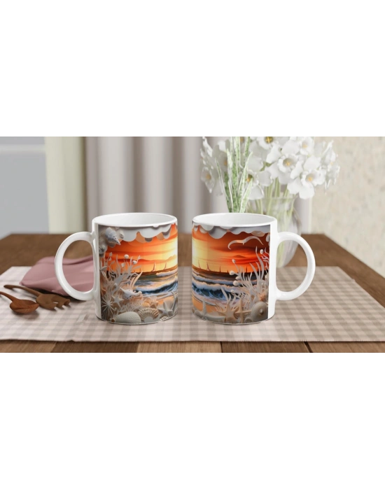 Gün Batımında Deniz ve Mercanlar Su Altı Temalı Kupa Bardak