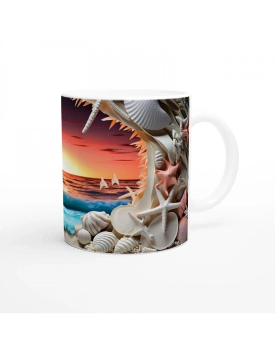 Gün Batımında Mercan ve Kabuklar Su Altı Temalı Kupa Bardak