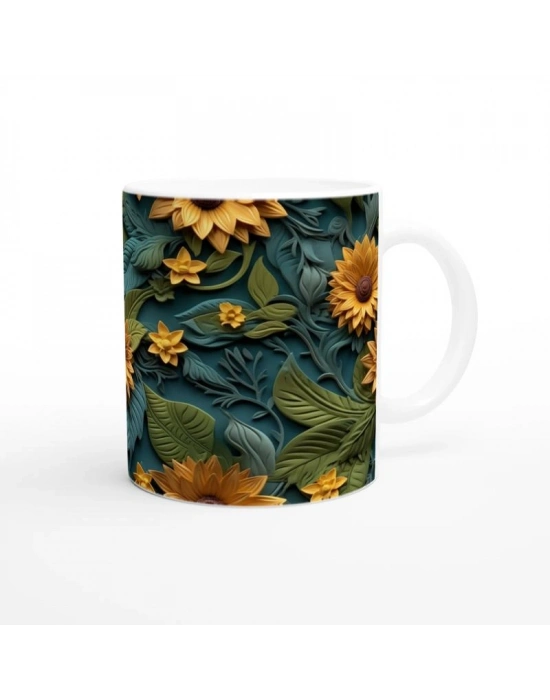 Günebakan Desenli Kabartmalı Kupa Bardak