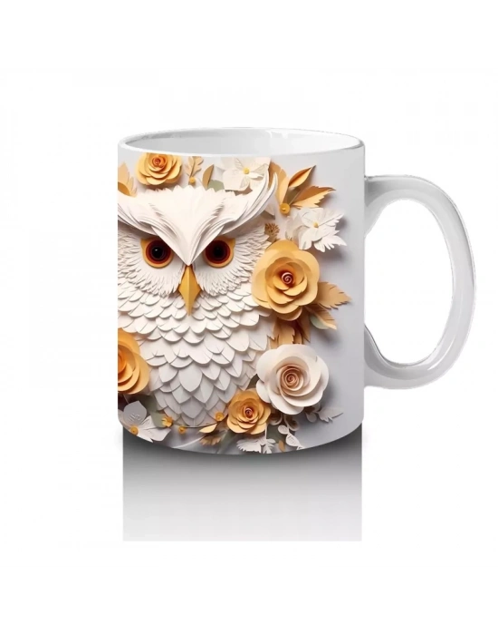 Güneş Çiçekleri Arasında Bilge Baykuş Çifti – Baskılı Kahve Kupası