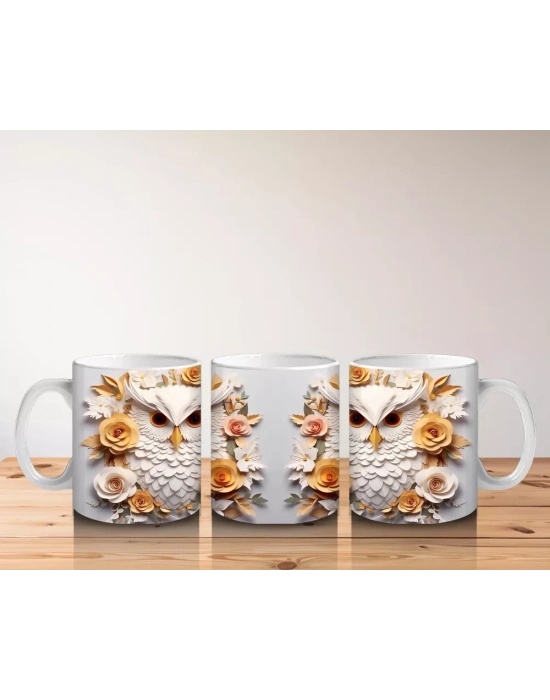 Güneş Çiçekleri Arasında Bilge Baykuş Çifti – Baskılı Kahve Kupası