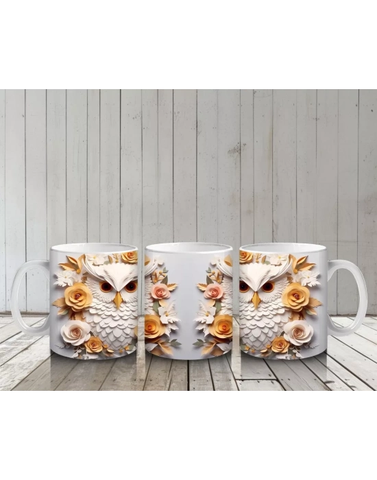 Güneş Çiçekleri Arasında Bilge Baykuş Çifti – Baskılı Kahve Kupası