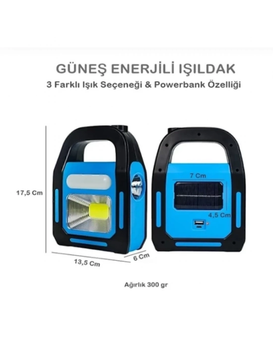 Güneş Enerjili Işıldak ve Powerbank Özellikli Kamp Lambası