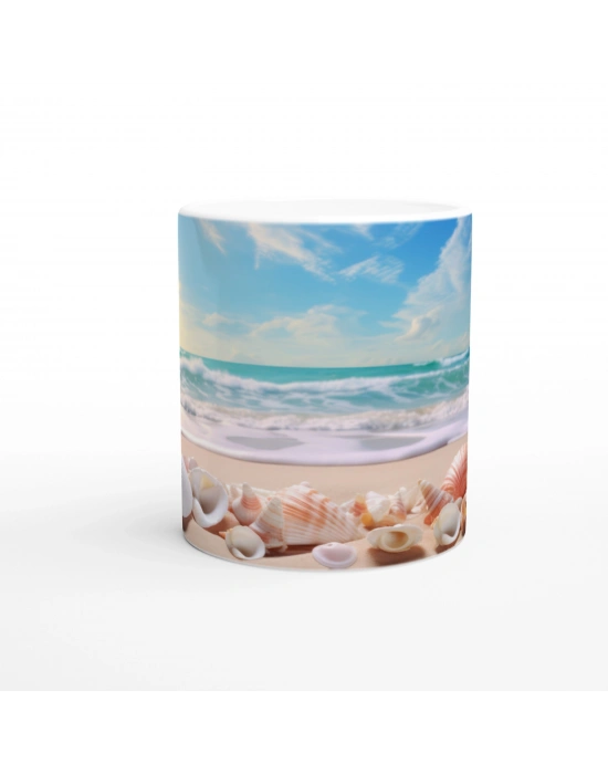 Güneşli Sahilde Deniz Kabukları Su Altı Temalı Kupa Bardak