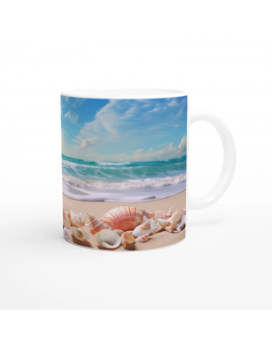 Güneşli Sahilde Deniz Kabukları Su Altı Temalı Kupa Bardak