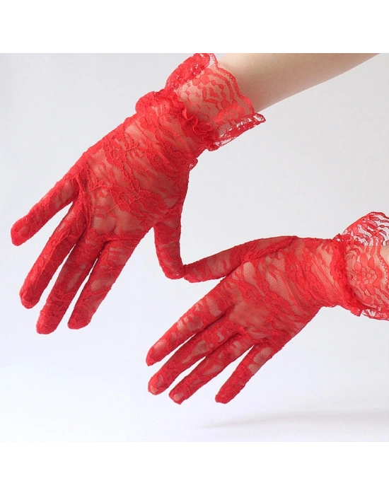 Güpürlü Bilek Boyu Kırmızı Dantel Eldiven Yetişkin