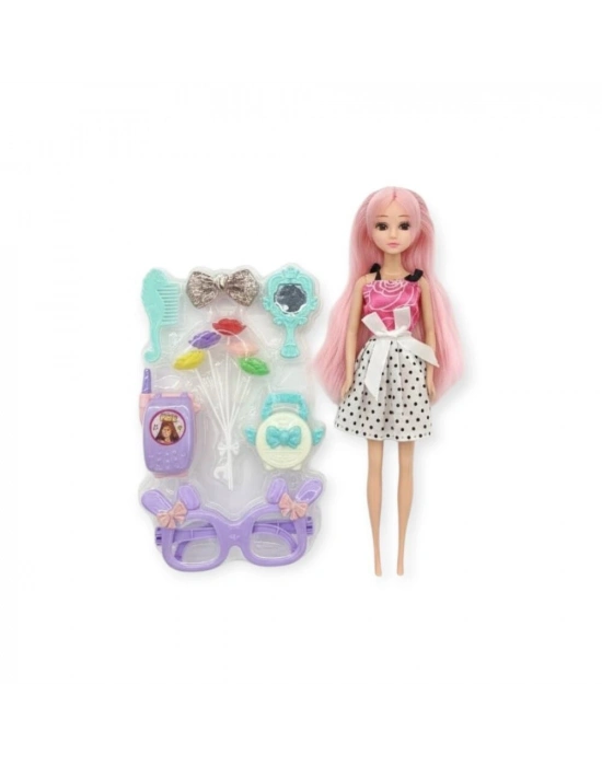 Güzellik Seti 7 Parça Aksesuarlı Bebek Seti - Beyaz Etekli