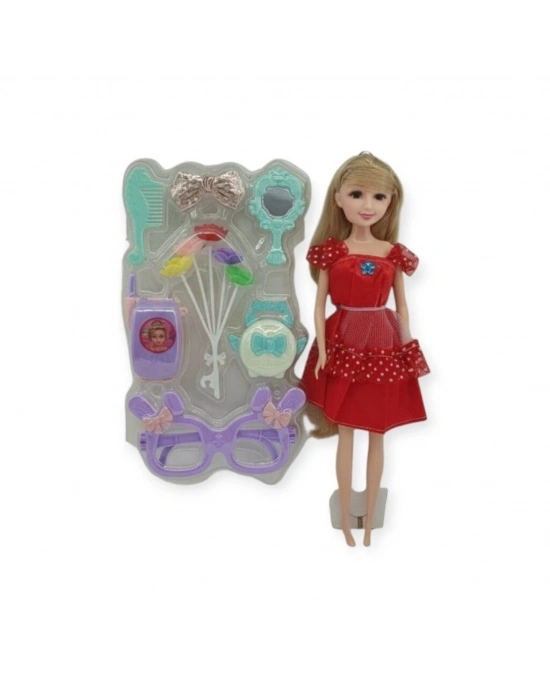 Güzellik Seti 7 Parça Aksesuarlı Bebek Seti - Kırmızı