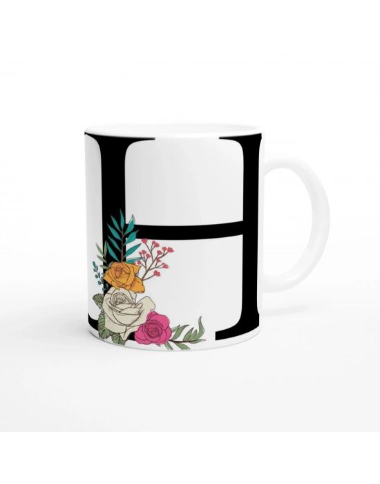 H Harfi Çiçek Motifli Kupa Bardak