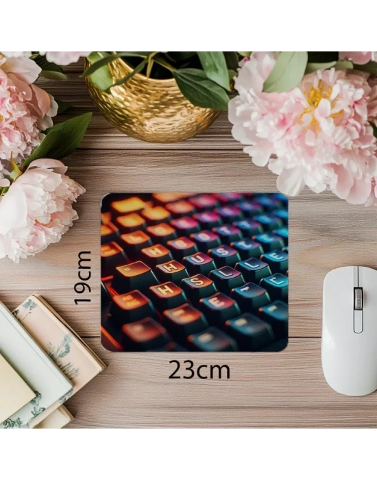 H-U-S-T-L-E Yazılı Parlak Tuş Mouse Pad - 19x23 cm 2 mm Dikdörtgen İthal Baskılı Mouse Pad