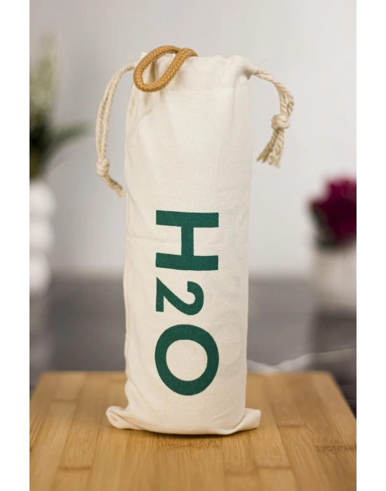 H2o Borosilikat Cam Matara Bambu Vakum Kapaklı Su Şişesi Suluk (Kumaş Kılıf Hediyeli) 600 ML