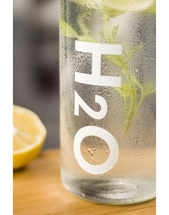 H2o Borosilikat Cam Matara Vakum Kapaklı Su Şişesi Suluk Beyaz 1000 ML