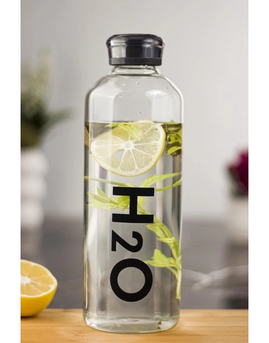 H2o Borosilikat Cam Matara Vakum Kapaklı Su Şişesi Suluk Siyah 1000 ML