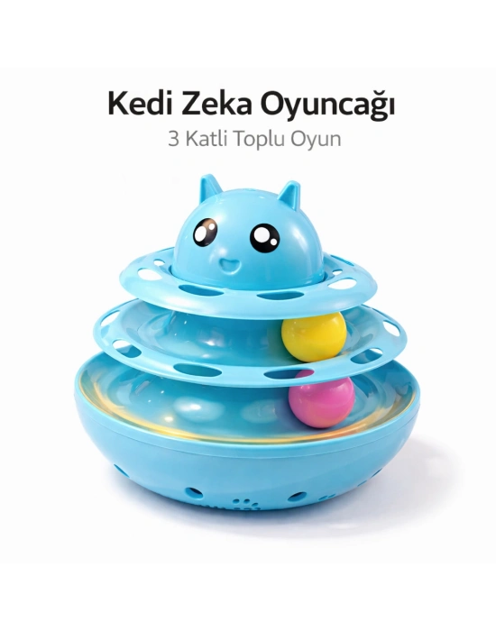 Hacıyatmaz Kedi Oyuncağı 3 Katlı Toplu Zeka Oyuncağı 20x21 cm – Devrilmez Interaktif Mama Oyuncağı