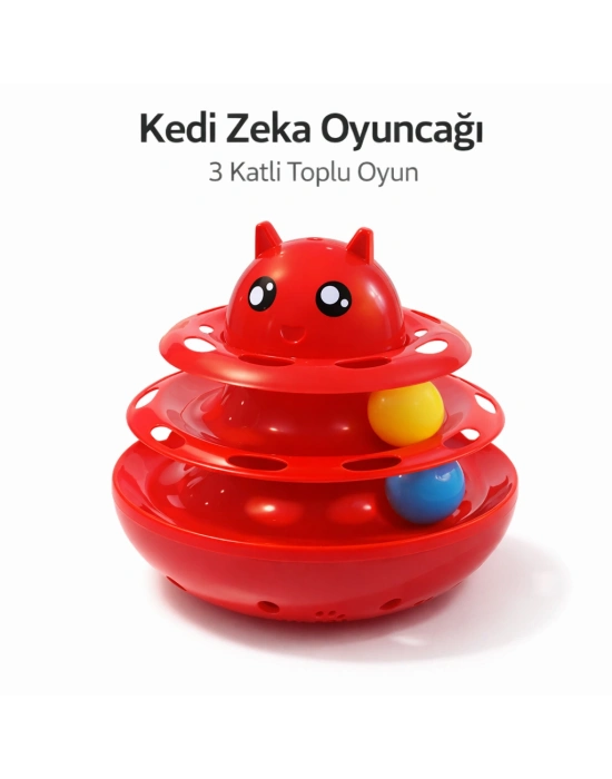 Hacıyatmaz Kedi Oyuncağı 3 Katlı Toplu Zeka Oyuncağı 20x21 cm – Devrilmez Interaktif Mama Oyuncağı