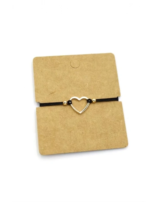 Halka Kalp İp Bileklik - Siyah