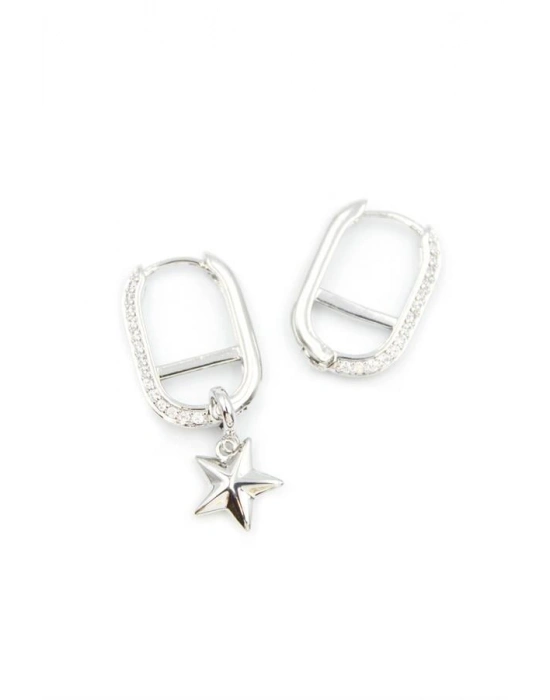 Halka Yıldız Küpe - Gümüş