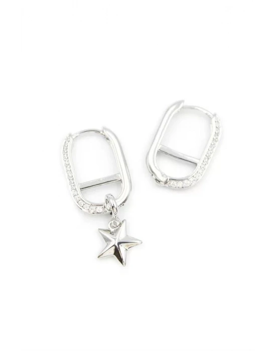 Halka Yıldız Küpe - Gümüş