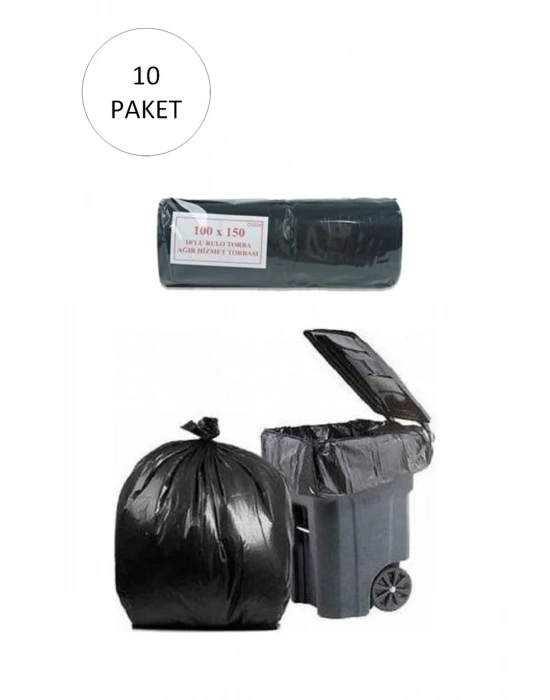 Hantal Boy Çöp Torbası 100 x 150 cm 10 Lu Rulo x 10 Paket = 100 Adet (Siyah)