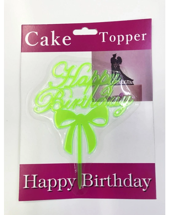 Happy Birthday Yazılı Fiyonklu Pasta Kek Çubuğu Yeşil Renk