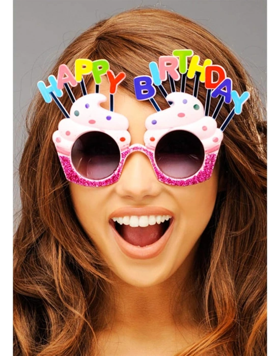 Happy Birthday Yazılı Pembe Fuşya Parti Gözlüğü