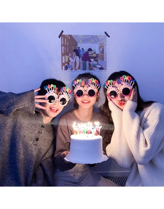 Happy Birthday Yazılı Pembe Fuşya Renk Parti Gözlüğü 12x7 Cm