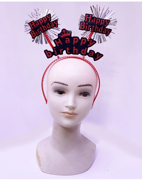 Happy Birthday Yazılı Püsküllü Neon Kırmızı Renk Doğum Günü Tacı 22x19 Cm