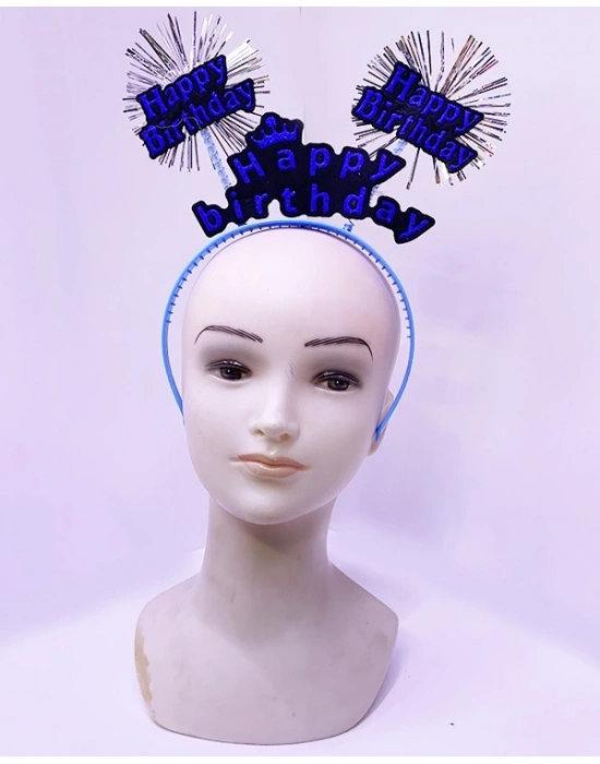 Happy Birthday Yazılı Püsküllü Neon Mavi Renk Doğum Günü Tacı 22x19 Cm