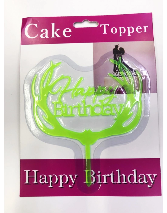 Happy Birthday Yazılı Yeşil Dallı Pasta Kek Çubuğu