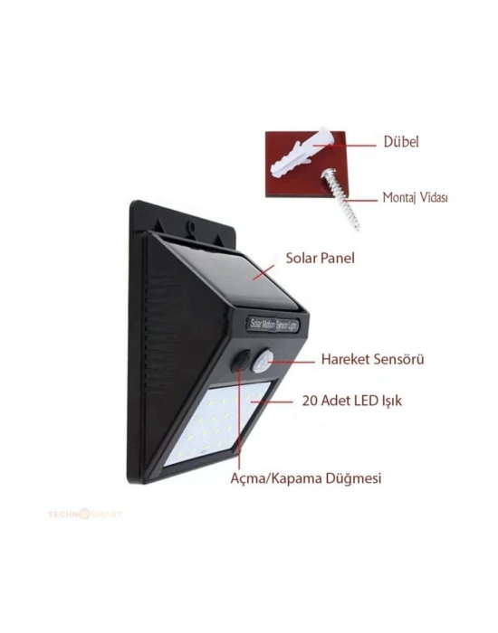 Hareket Sensörlü Solar Dış Mekan Lambası