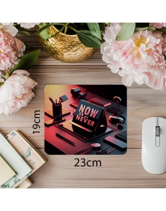 Harekete Geç Mousepad – Now or Never Yazılı - 19x23 cm 2 mm Dikdörtgen İthal Baskılı Mouse Pad
