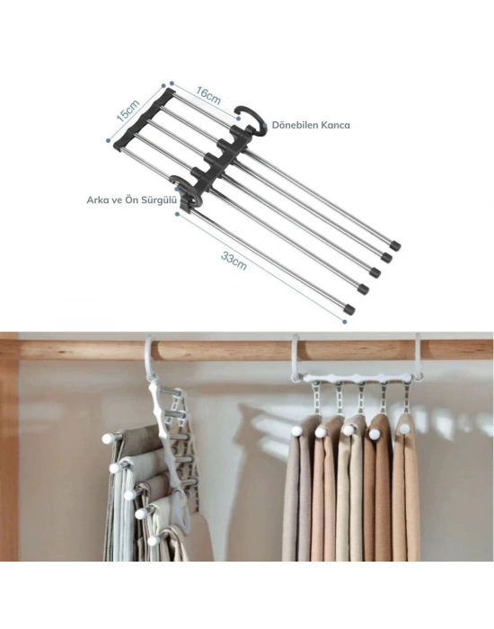 ®   Hareketli Dolap İçi Pantolon Kravat Şal Askı Sistemi Düzenleyici Katmanlı Askılık Organizer
