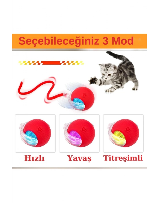 Hareketli Şarjlı Işıklı 360 Derece Dönen Akıllı Oyun Topu Kuyruklu İnteraktif Kedi Köpek Oyun Topu