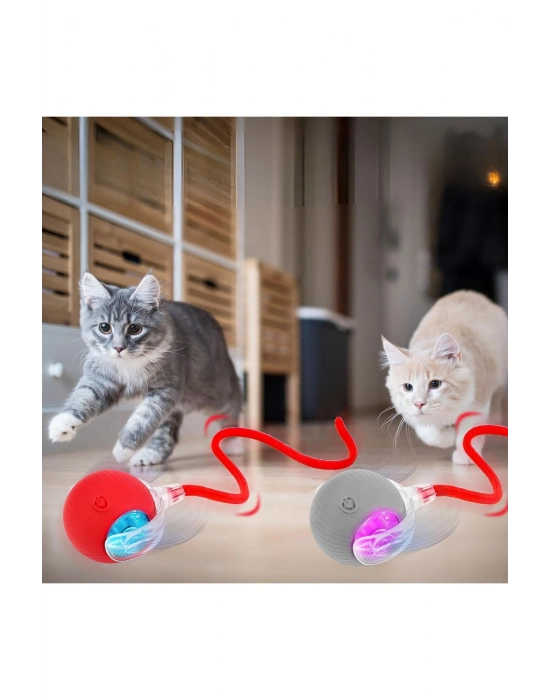 Hareketli Şarjlı Işıklı 360 Derece Dönen Akıllı Oyun Topu Kuyruklu İnteraktif Kedi Köpek Oyun Topu