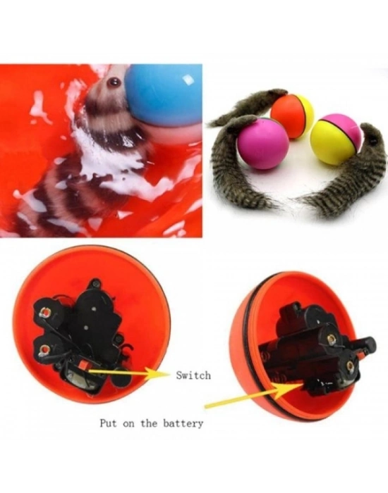 Hareketli Sesli Peluş Toplu Fare Pilli Kedi Oyuncağı 8 CM