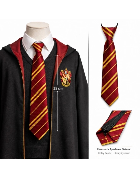 Gryffindor Fermuarlı Ayarlanabilir Kravat