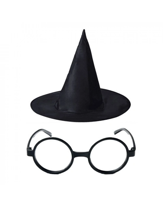 Harry Potter Şapkası ve Gözlüğü Siyah Renk