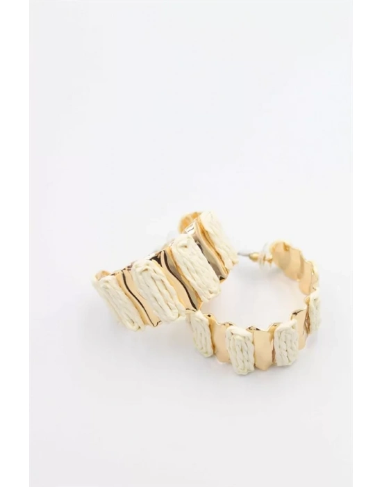 Hasır Halka Küpe - Krem