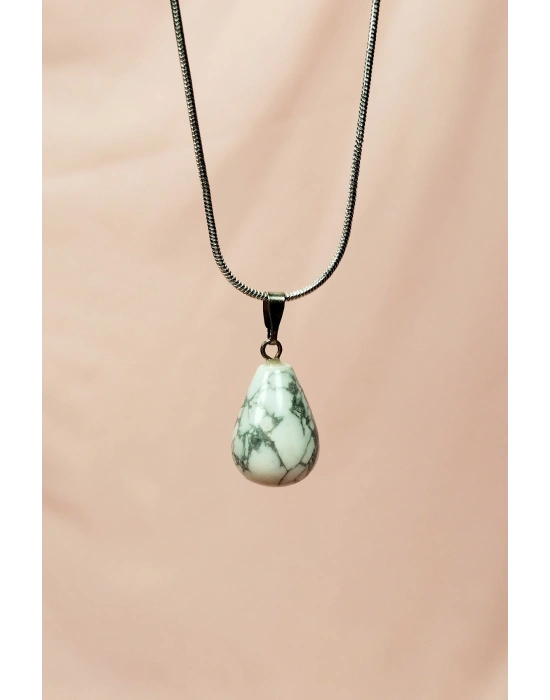 Havlit Doğal Taşı Zincirli El Yapımı Kolye Uç: 2 cm Zincir: 20 cm Kutulu